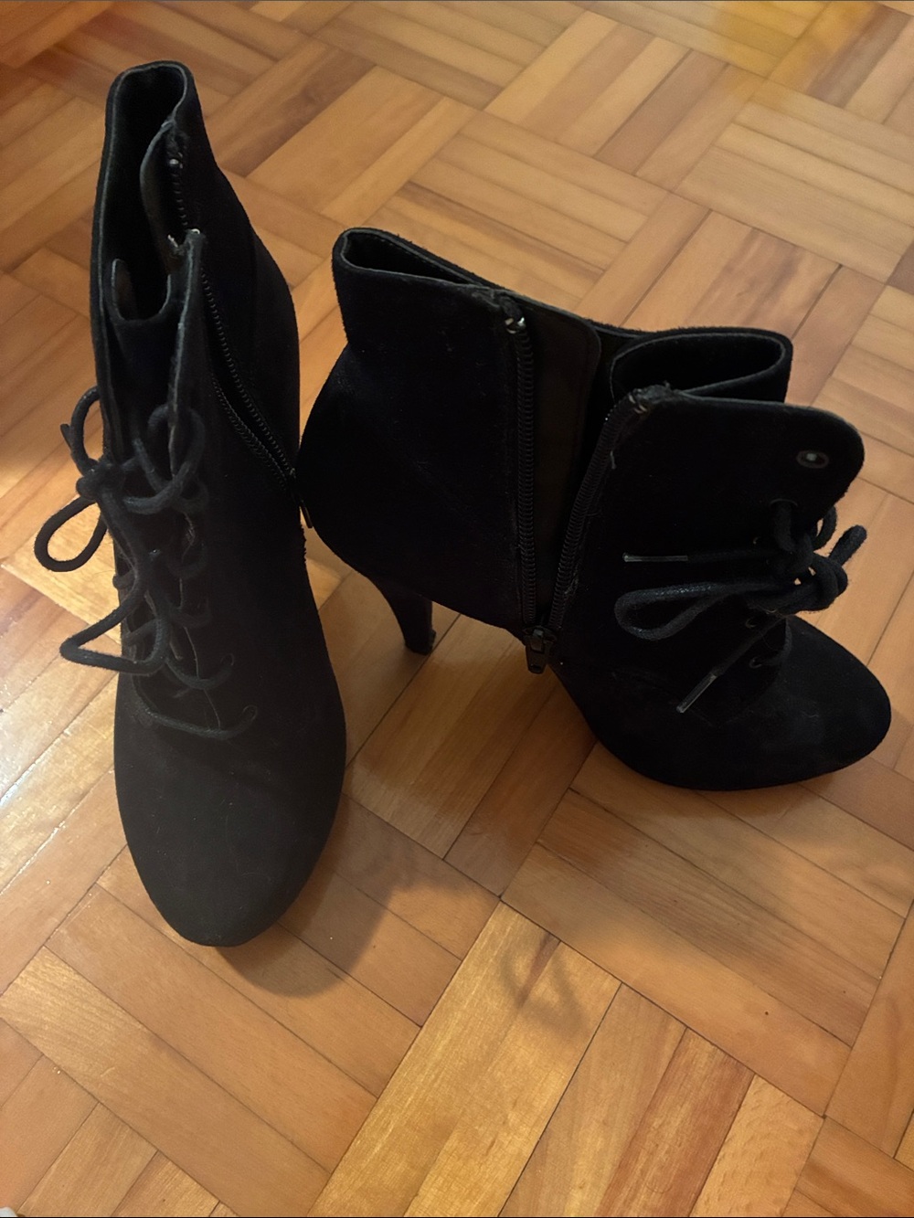 Women’s Black Lace-Up Ankle Booties with Side Zip